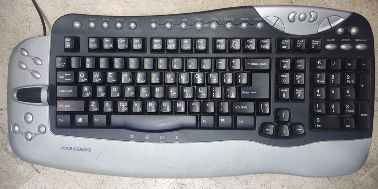 کیبورد حرفهای PS2 فراسو مدل FCR-8800 با رنگ طوسی، دارای ۱۳۶ کلید میانبر و اسکرول حرفهای استوک
