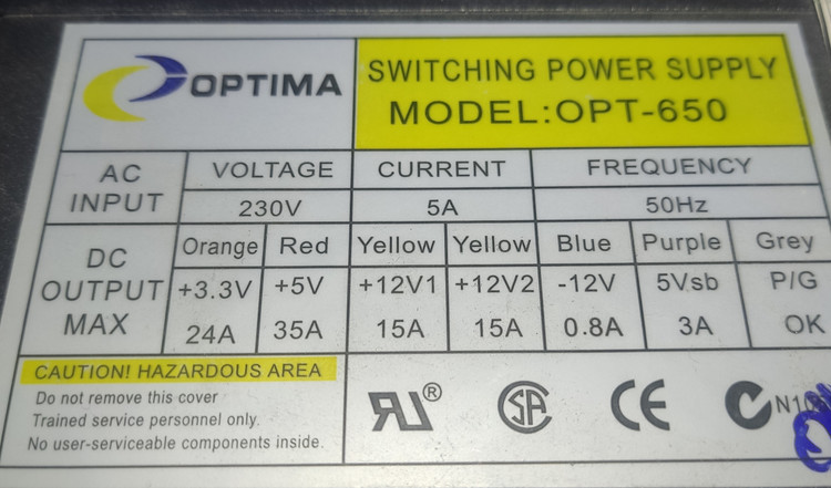 خرید پاور کامپیوتر OPTIMA مدل OPT-650 ۶۵۰ وات استوک