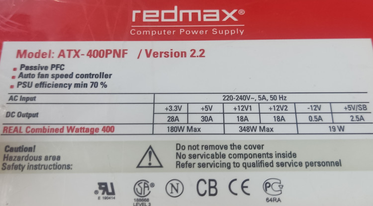 خرید پاور کامپیوتر Redmax مدل ATX-400PNF ۴۰۰ وات استوک