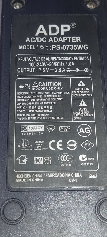 آداپتور ADP PS-0735WG منبع تغذیه ۷.۵ ولت ۲.۸ آمپر مخصوص مانیتور LCD سامسونگ استوک
