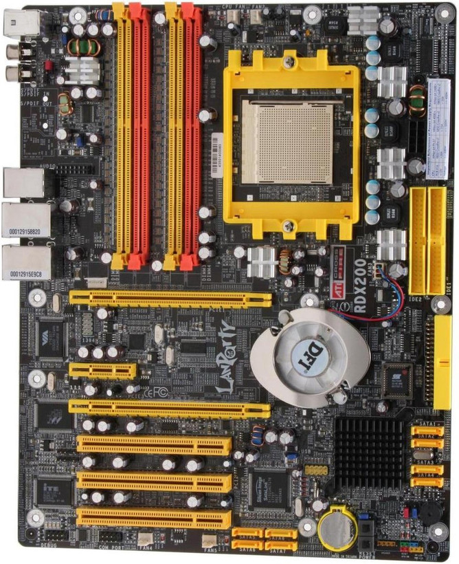 مادربرد کمیاب و کلکسیونی DFI LANParty UT RDX200 CF-DR DDR همراه پردازنده و فن اورجینال استوک