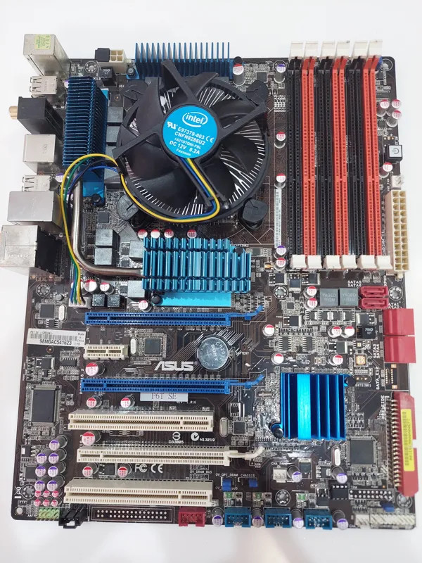 مادربرد کمیاب حرفهای ASUS P6T SE X58 همراه پردازنده Intel Core i7-930 و فن اورجینال | ورکاستیشن، رندر و سیستمهای حرفهای استوک
