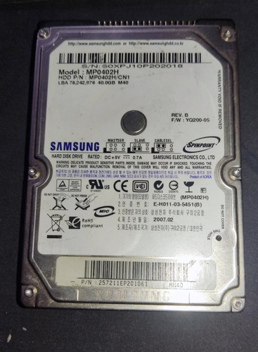 هارد لپ تاپ استوک Samsung SpinPoint هارد ۴۰ گیگ 40GB IDE 2.5 اینچ مناسب دستگاه صنعتی و تعمیرات تست کامل مهلت تست ۷ روزه سلامت ۱۰۰٪ | آران پی سی