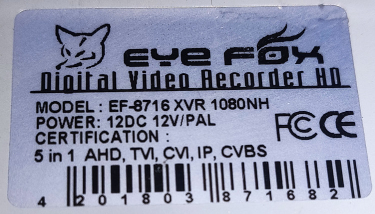 دستگاه XVR شانزده کانال EyeFox مدل EF-8716 XVR 1080NH | 100٪ سلامت + 7 روز مهلت تست | آران پی سی